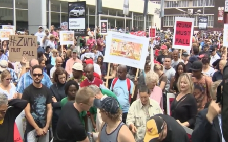 Protesters want South Africa’s president to step down